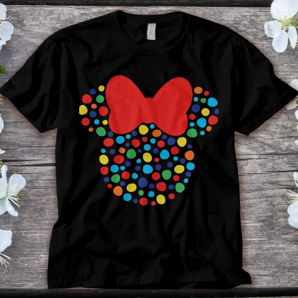 Disney Minnie Mouse Polka Dot Rainbow T-Shirt Unisex Adult T-shirt Kid Shirt - Picture 1 of 2